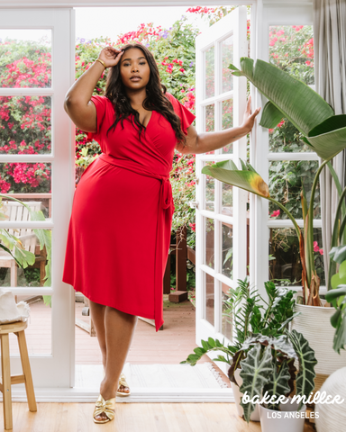 baker miller plus-size red wrap dress