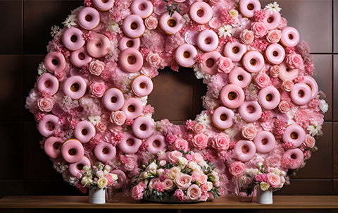 An ai-generated image of a donut wall at a Barbie inspired wedding