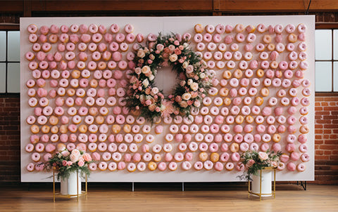 An ai-generated image of a donut wall at a Barbie inspired wedding