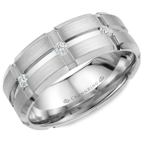 CrownRing 8MM Satin & High Polish Wide Diamond Station Wedding Band