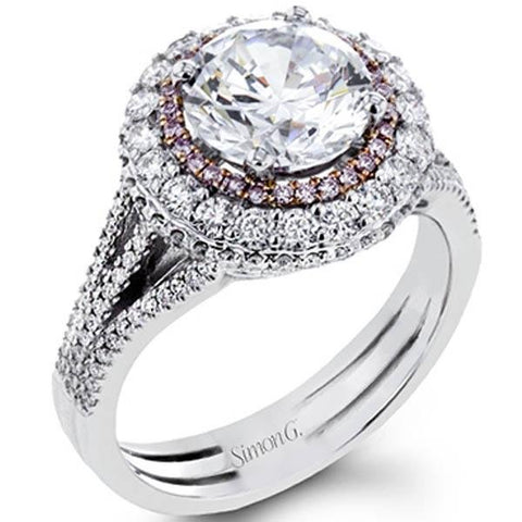 Simon G. Large Center Diamond Double Halo Split Shank Engagement Ring