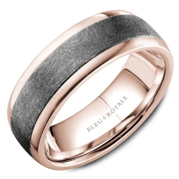 Bleu Royale Diamond Brush Grey Tantalum & Gold Wedding Band