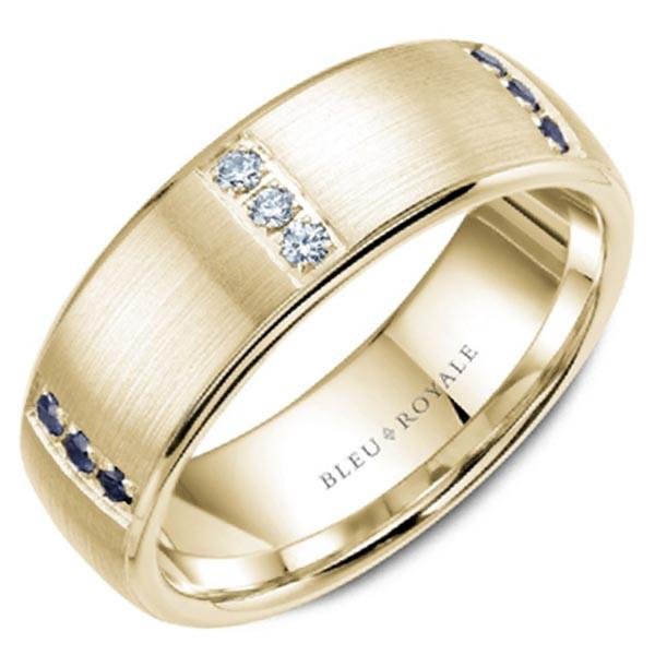 Bleu Royale Three Stone Station Blue Sapphire & Diamond Wedding Band