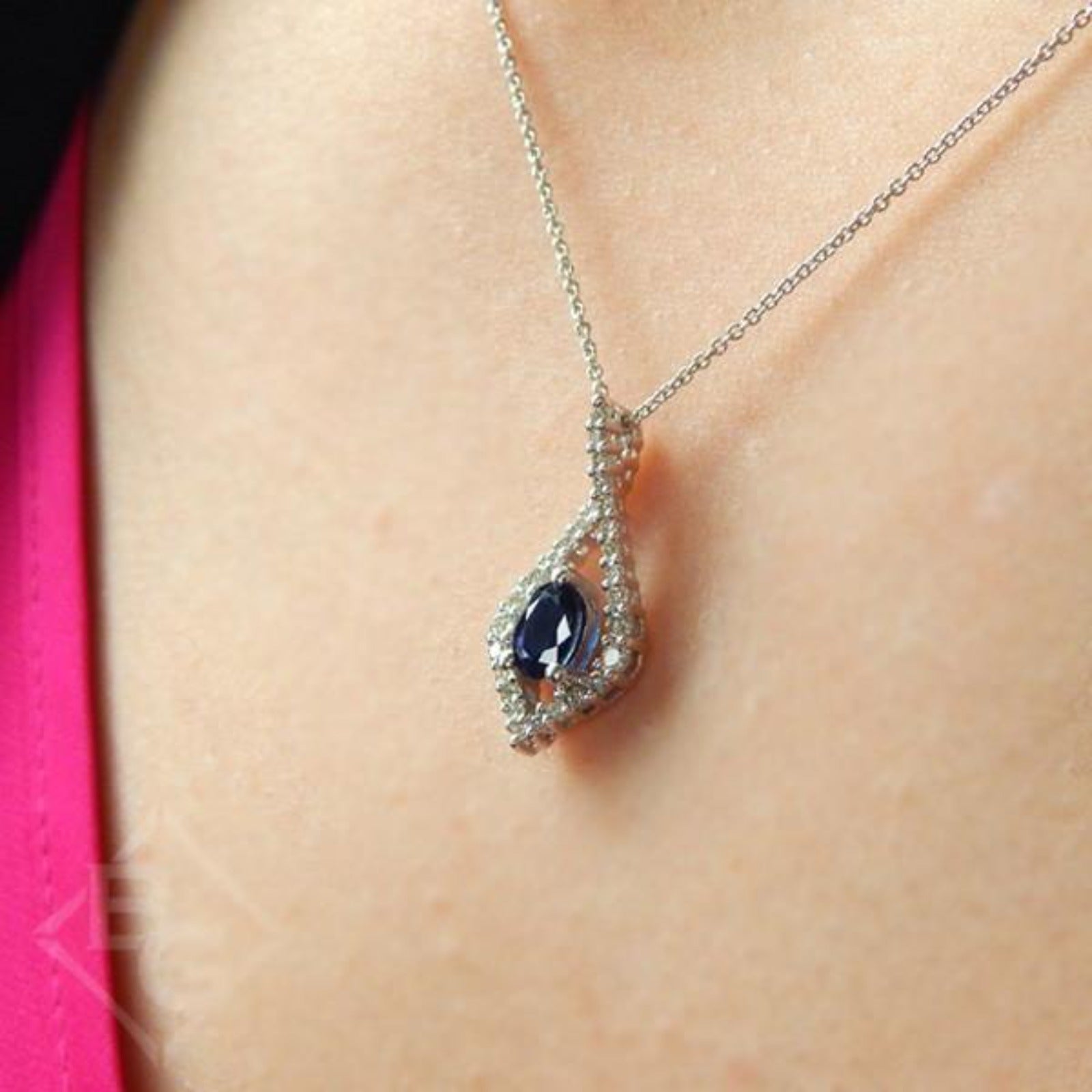 blue sapphire teardrop necklace