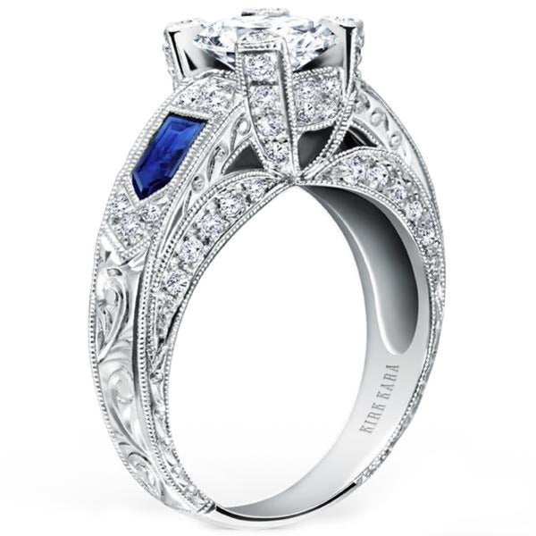 Kirk Kara Charlotte Kite Cut Wide Blue Sapphire Diamond Engagement Ring