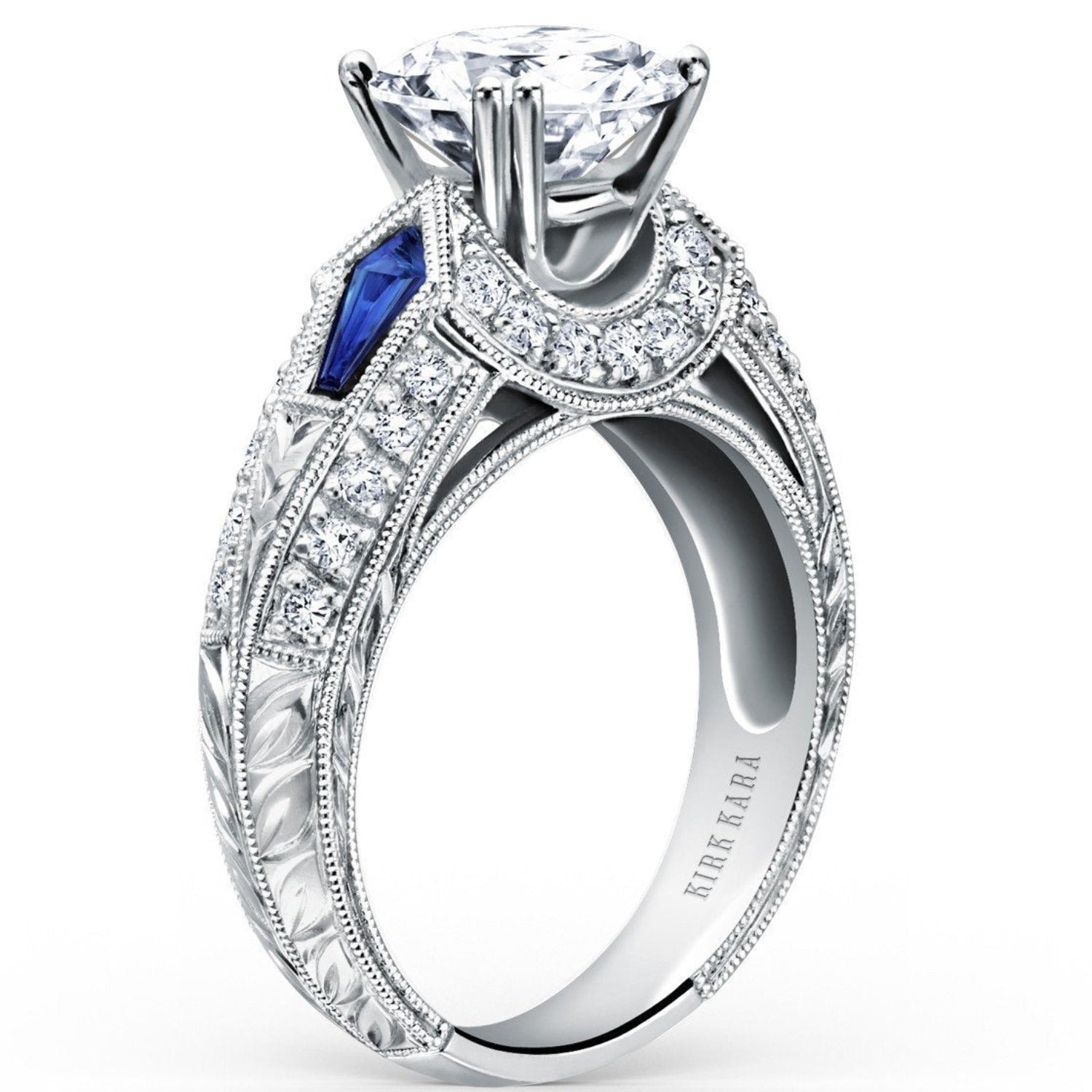 Kirk Kara Charlotte Kite Cut Blue Sapphire Diamond Engagement Ring