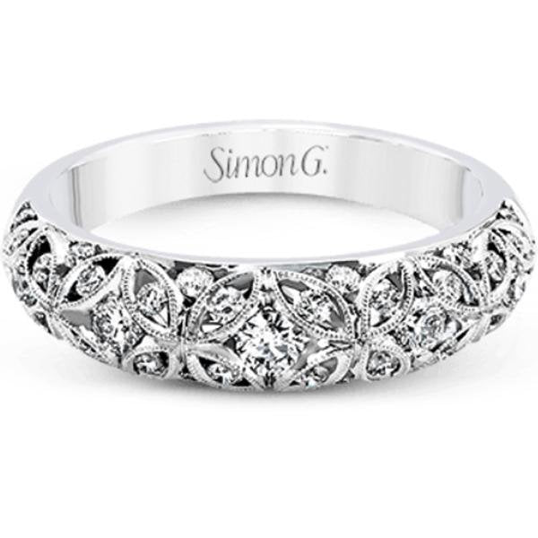 Simon G. Intricate Filigree Flower Wider Diamond Wedding Band