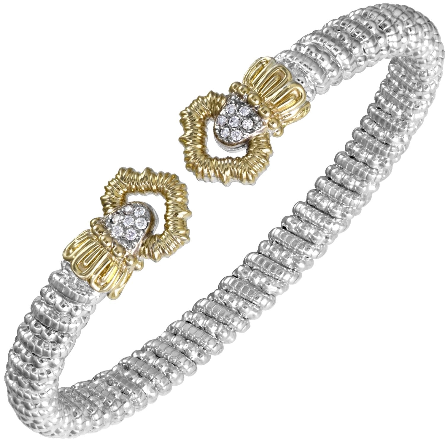 Vahan Sterling Silver & 14K Yellow Gold Diamond Gold Bangle 