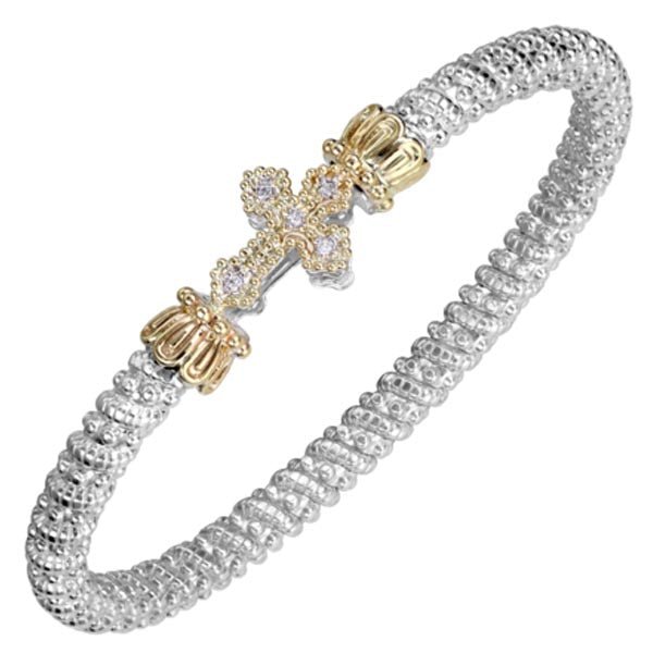 Vahan Sterling Silver & 14K Yellow Gold Small Diamond Cross Bangle Bracelet