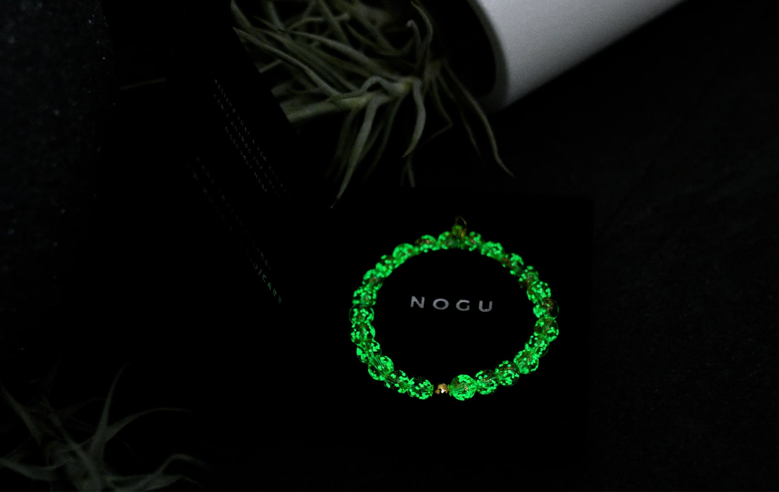 NOGU Glow in the Dark Firefly Glass Alabaster and Gold handmade bracelet