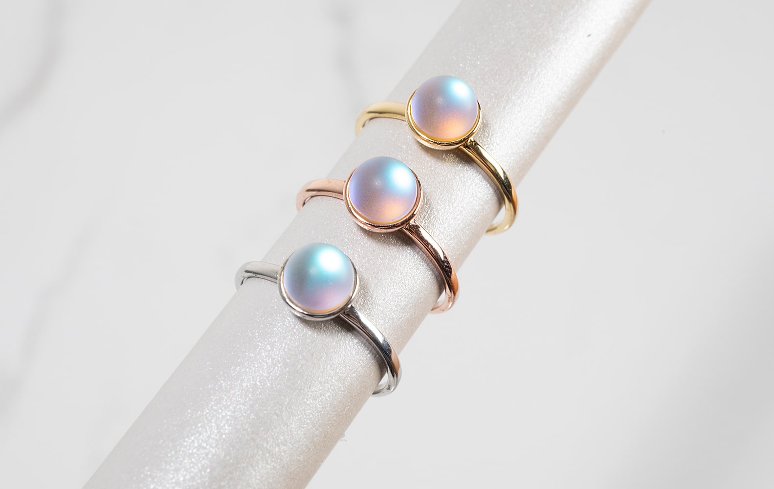 NOGU Authentic Mermaid Glass Rings (Rose Gold, Sterling Silver, and Gold) Dainty Jewelry Rings, Handmade