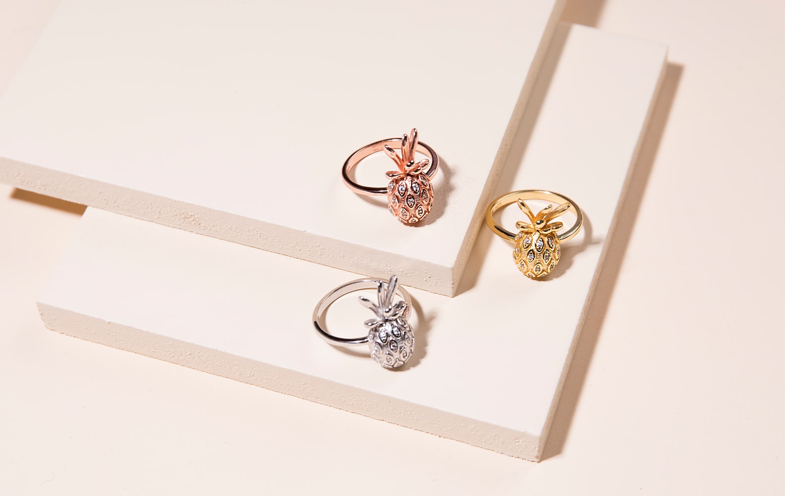 NOGU Summer Pineapple Dainty Rings (Rose Gold, Silver, Gold Vermeil with CZ Diamonds)