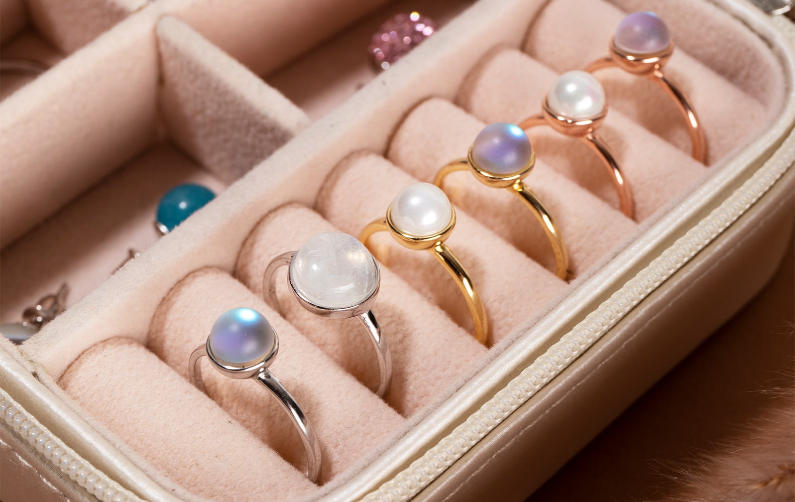 NOGU Handmade Rings (Rose Gold, Gold, and Sterling Silver with Moonstones, Galaxy Glass, and Mermaid Glass