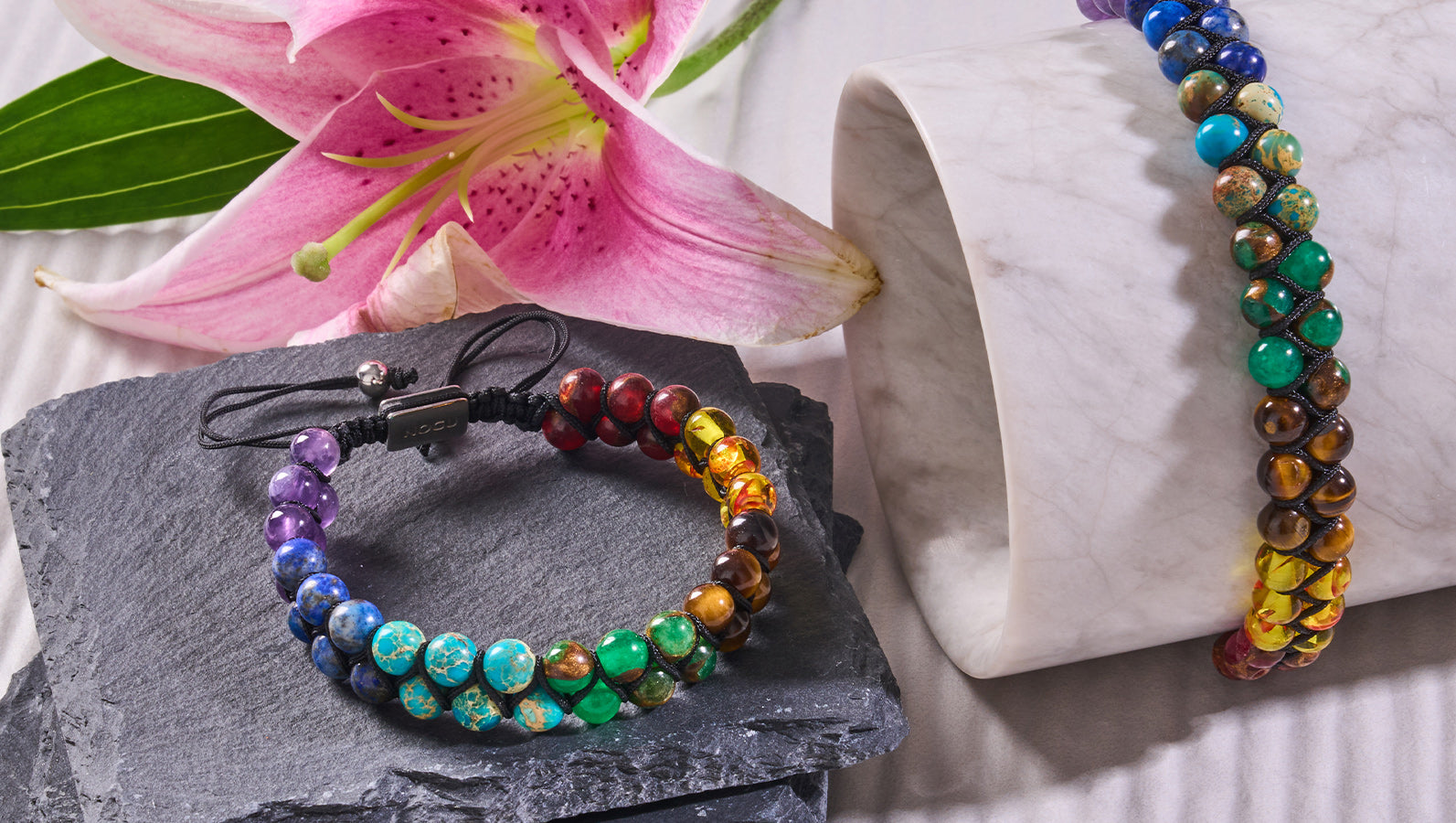 NOGU Rainbow Chakra Seven Gemstone Bracelet (Authentic Healing, Aligning, Balancing Jewelry)