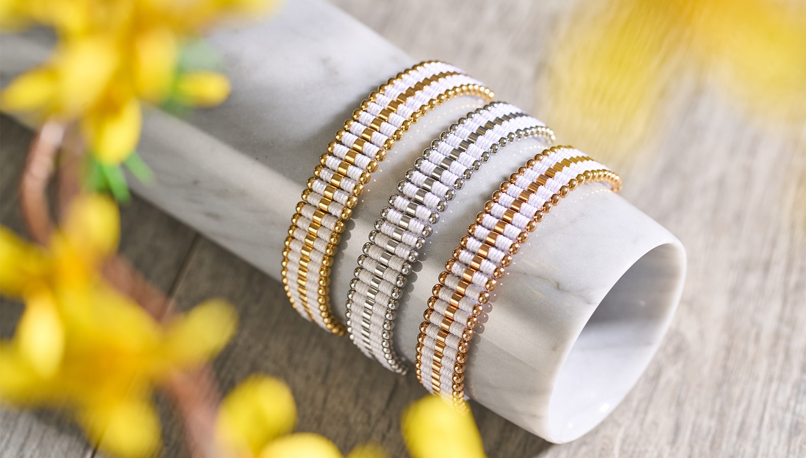 NOGU White, Silver, Rose Gold Amici Friendship Bracelets (Handmade Macrame Jewelry)