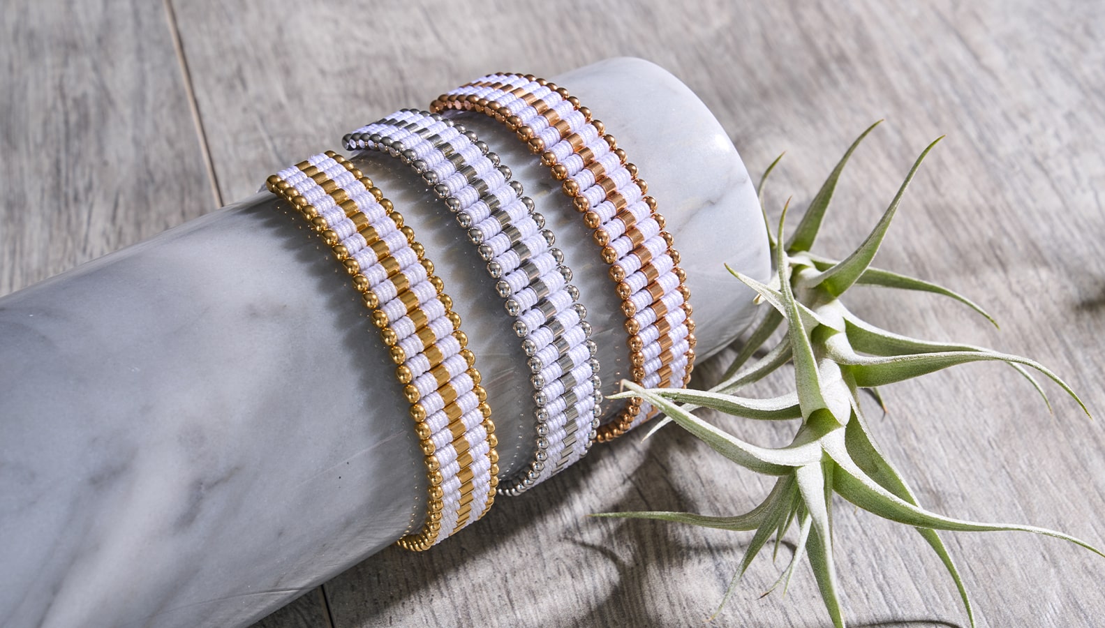 NOGU White, Rose Gold, Silver Amici Friendship Bracelets (Handcrafted Macrame Jewellery)