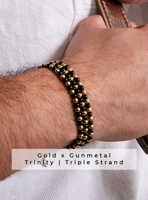 Gold and Gunmetal Triple Strand Trinity Bracelet Minimalist Father's Day Gift Idea