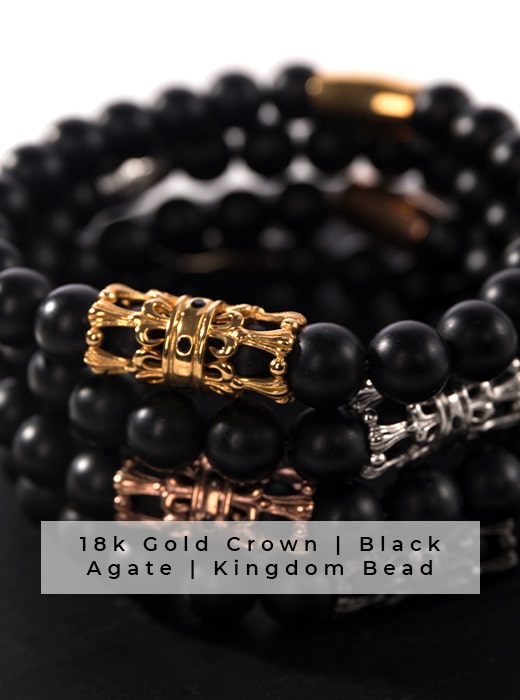 18k Gold Crown Matte Black Agate Kingdom Bracelet Gift Idea for Father's Day