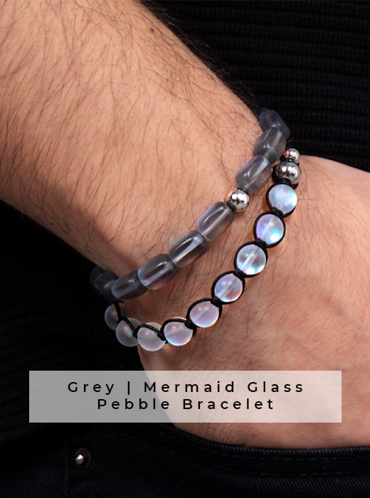 Grey Mermaid Glass Pebble Bracelet Father's Day Handmade Gift Idea