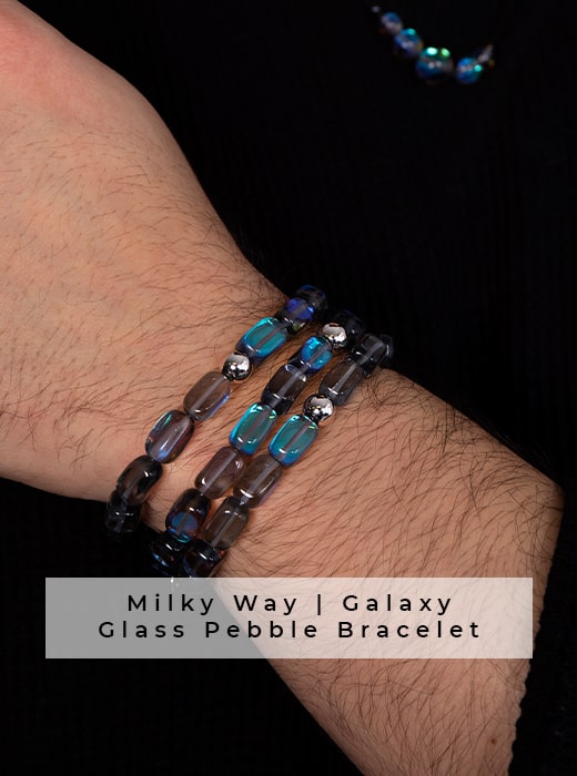 Milky Way Grey Colorful Galaxy Glass Bracelet Father's Day Handmade Gift Idea