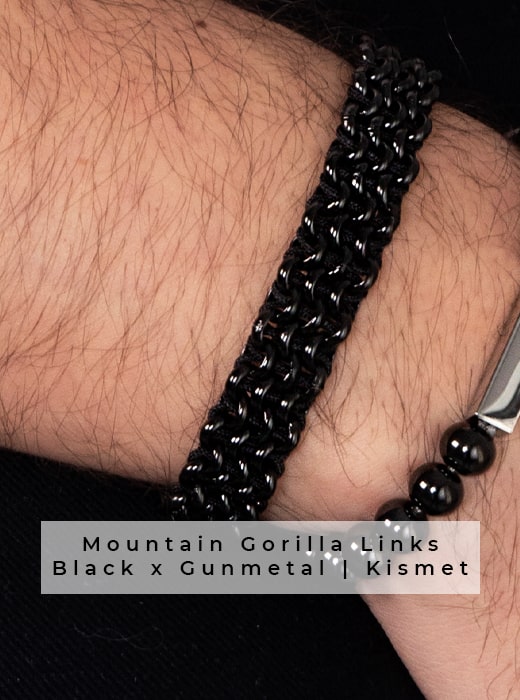 Mountain Gorilla Black Gunmetal Kismet Links Bracelet Gift Idea for Father's Day