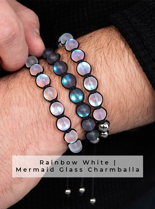 Rainbow White Mermaid Glass Macrame Charmballa Adjustable Bracelet Father's Day Handmade Gift Idea