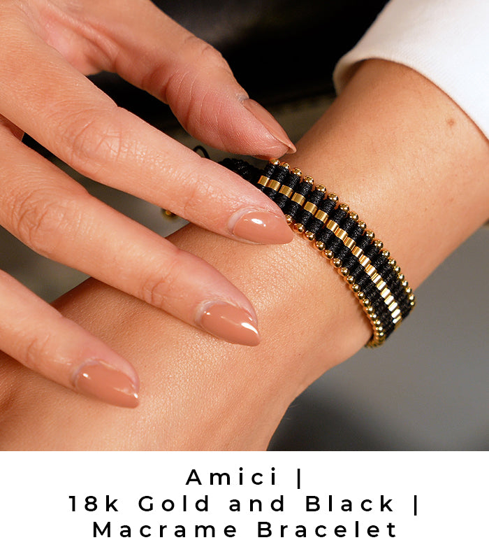 NOGU Black and 18k Gold Amici Macrame Friendship Bracelet (Handcrafted)