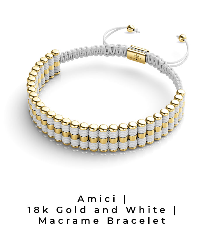 NOGU White and 18k Gold Amici Macrame Friendship Bracelet (Handmade)