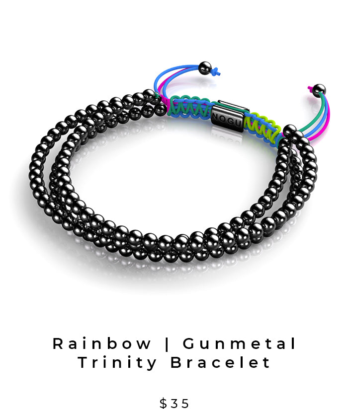 NOGU Rainbow Gunmetal Spectrum Trinity Bracelet (Handmade Pride Jewelry)