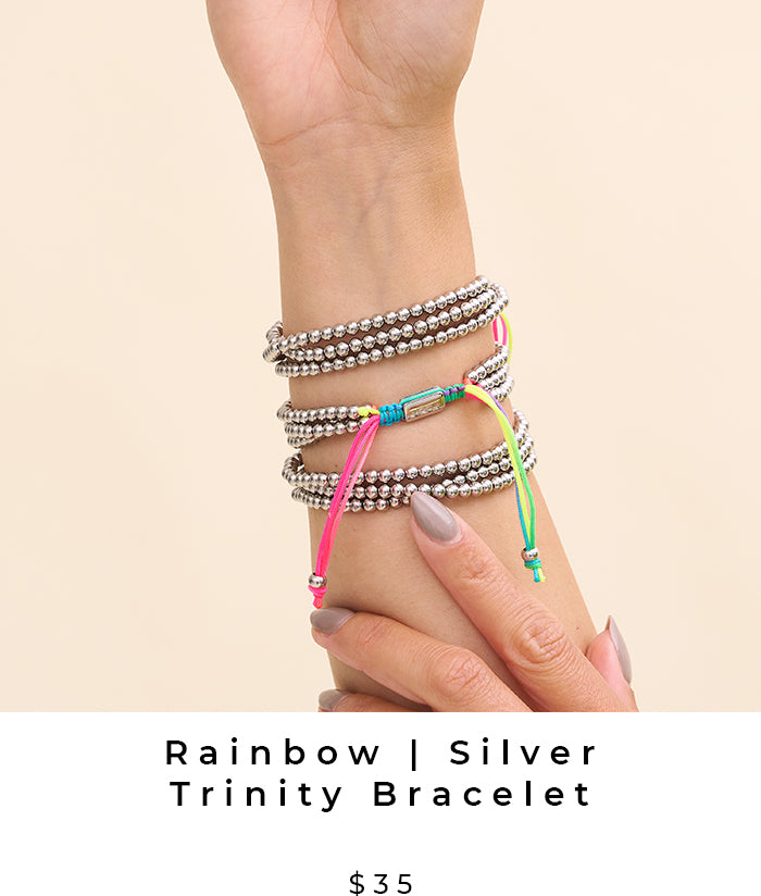 Rainbow and Silver Handmade Trinity Bracelet (Pride Jewelry)