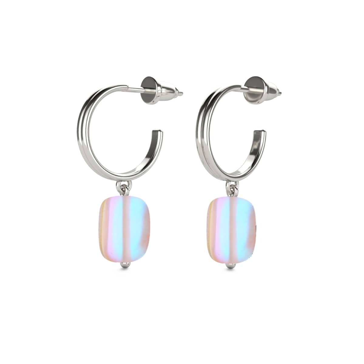 Image of Rainbow White | .925 Sterling Silver | Mermaid Glass Pebble Huggie Earrings