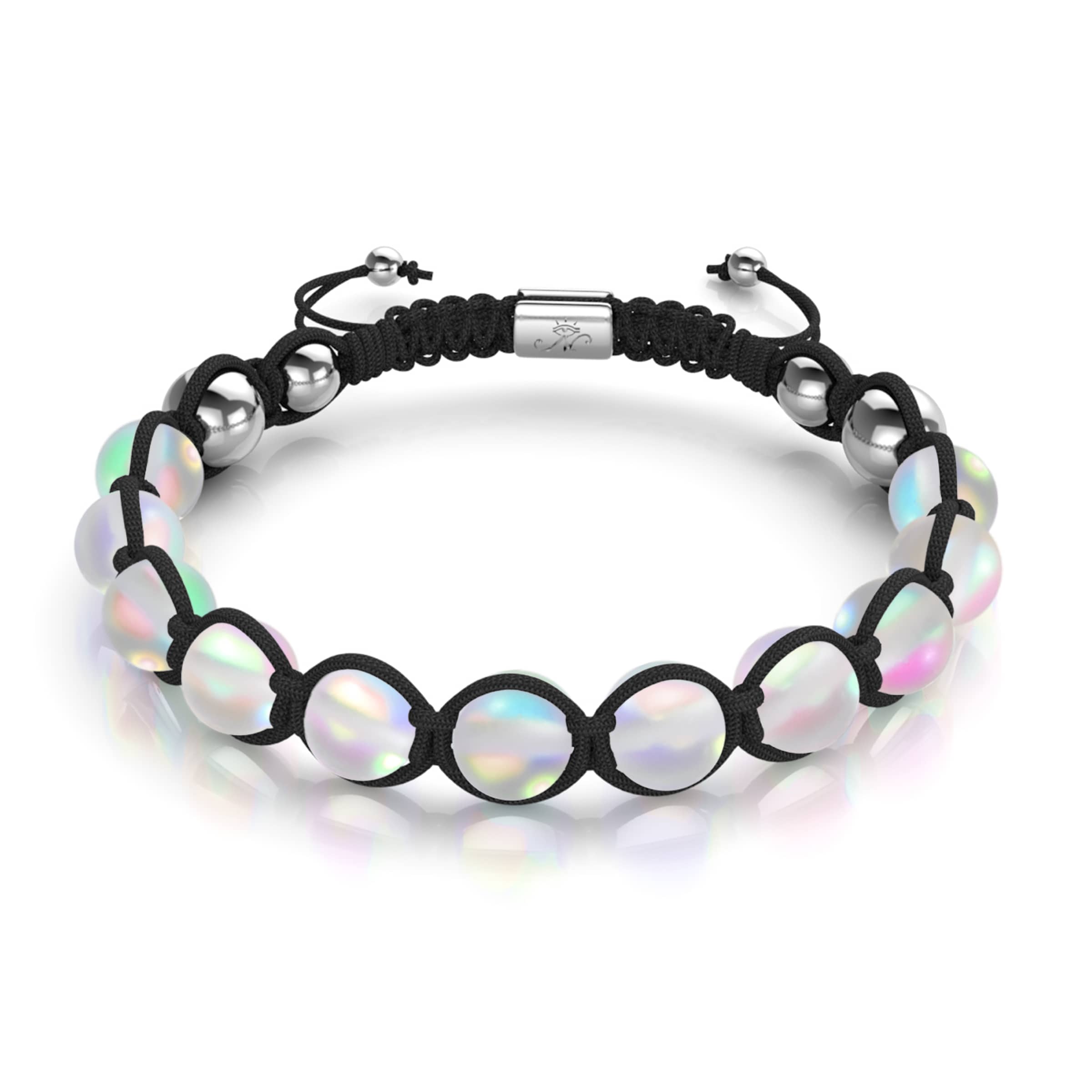 Image of Black | Rainbow White | Silver | Mermaid Glass Charmballa Bracelet | Mens