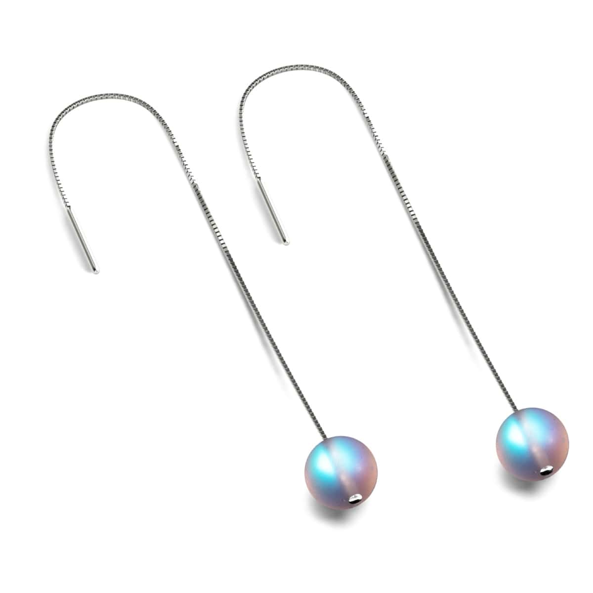 Image of Rainbow White | .925 Sterling Silver | Mermaid Glass Chain Drop Threader Earrings