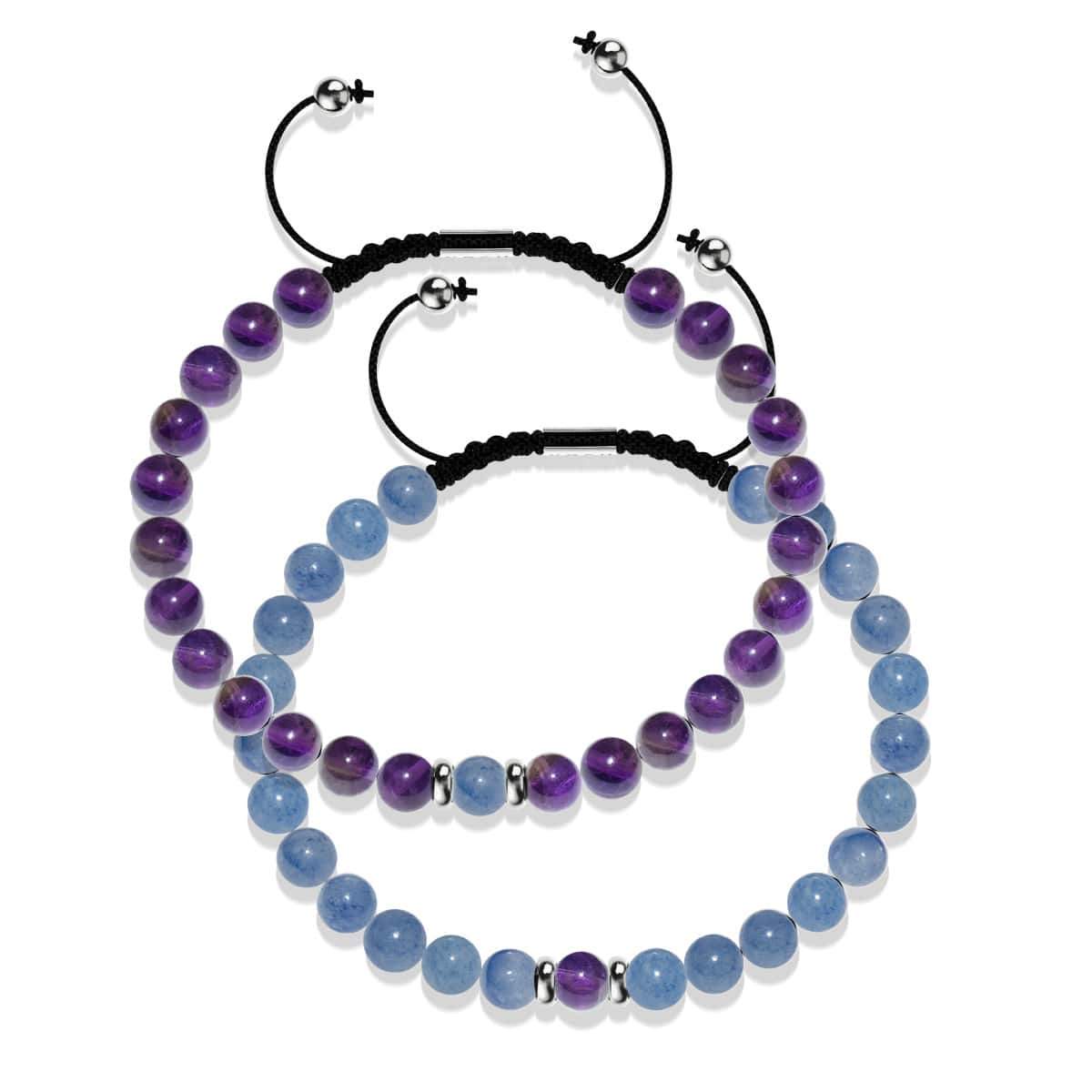 Image of Amethyst & Aquamarine | Soulmate Bead Bracelet Set | 18k White Gold Vermeil | .925 Sterling Silver