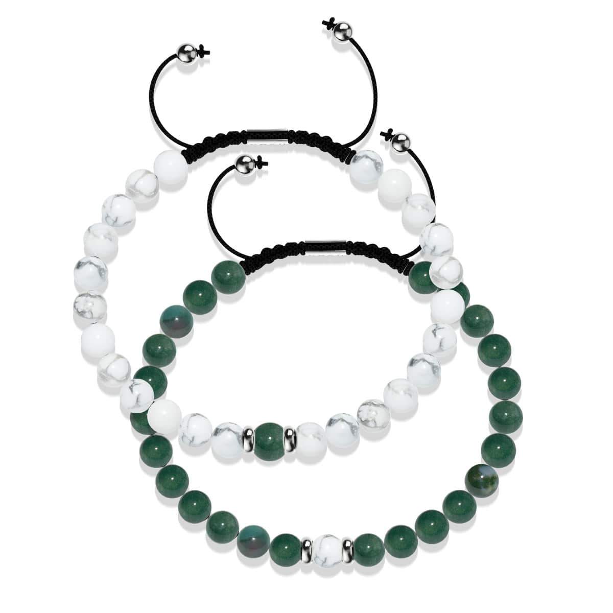 Image of Green Jade & Howlite | Soulmate Bead Bracelet Set | 18k White Gold Vermeil | .925 Sterling Silver