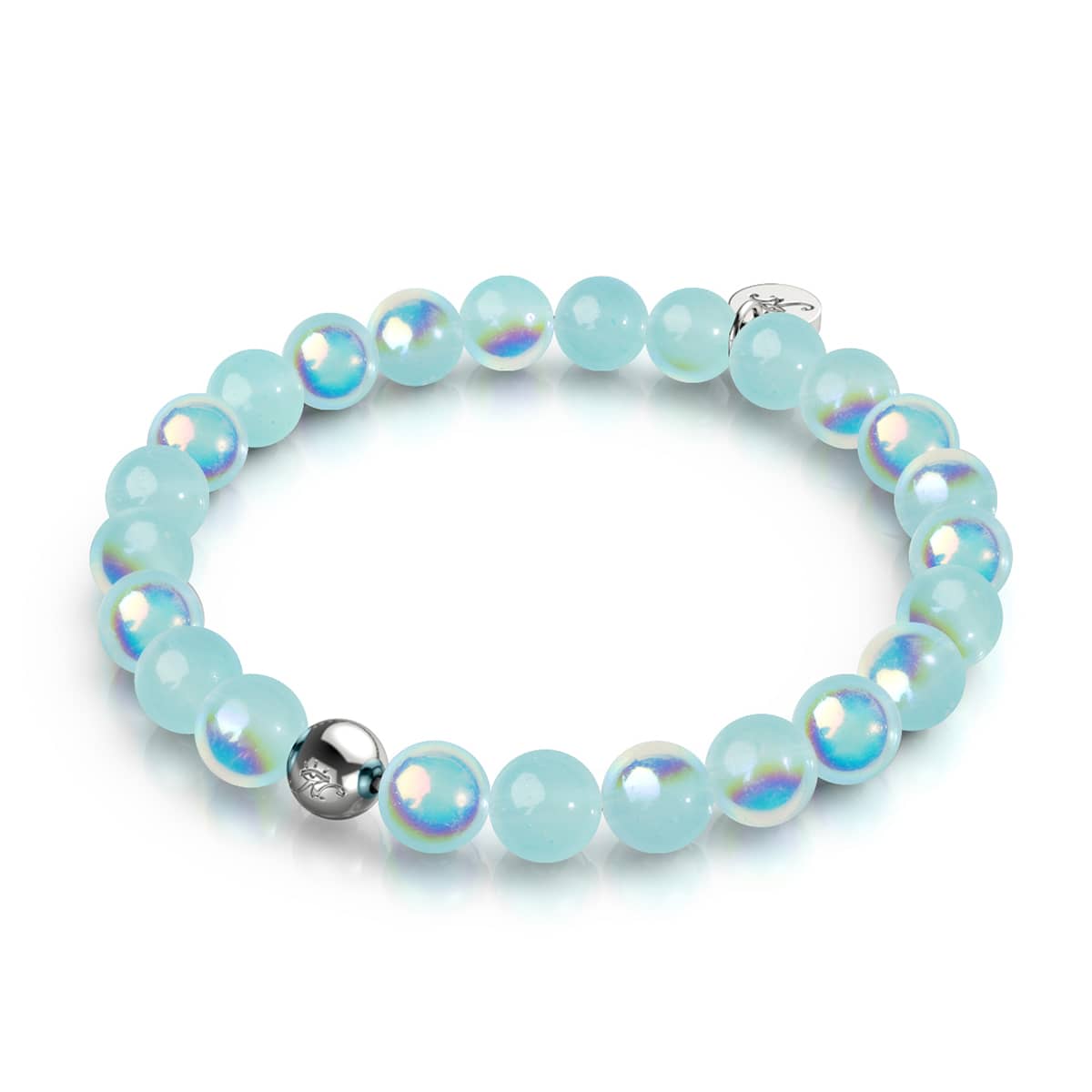 Image of .925 Sterling Silver x Blue Kiwi Bubble Glass Bracelet