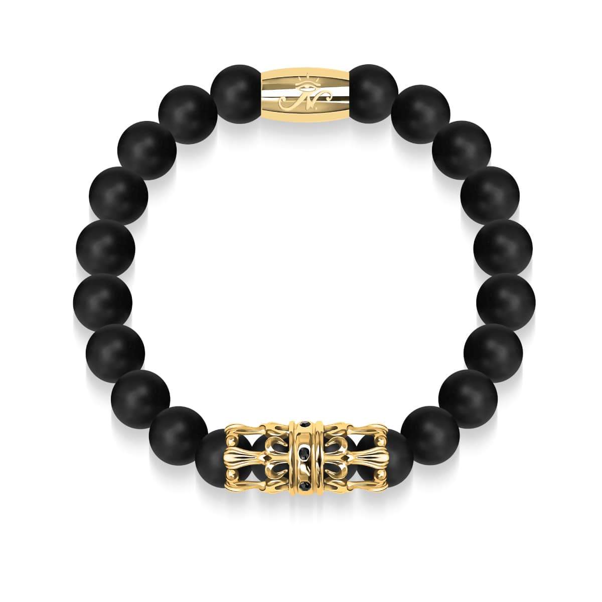 Image of 18k Gold Crown | Matte Black Agate | Kingdom Bead Bracelet | Men's