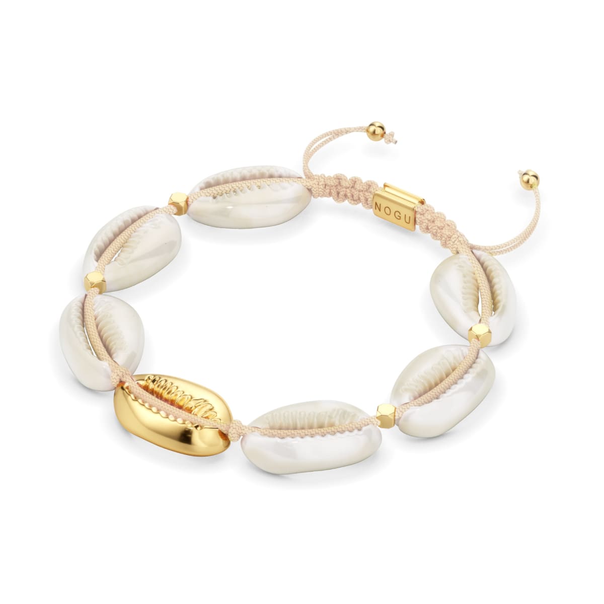 Image of Natural Cowrie Shell | Gold | Cream Macrame Bracelet