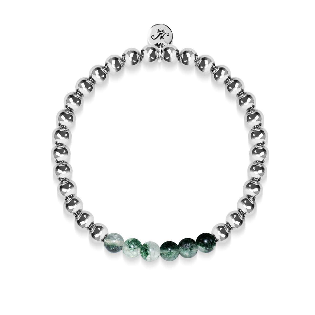 Image of <h1>#2</h1>Grateful | Silver | Green Leaf Agate | Gemstone Expression Bracelet