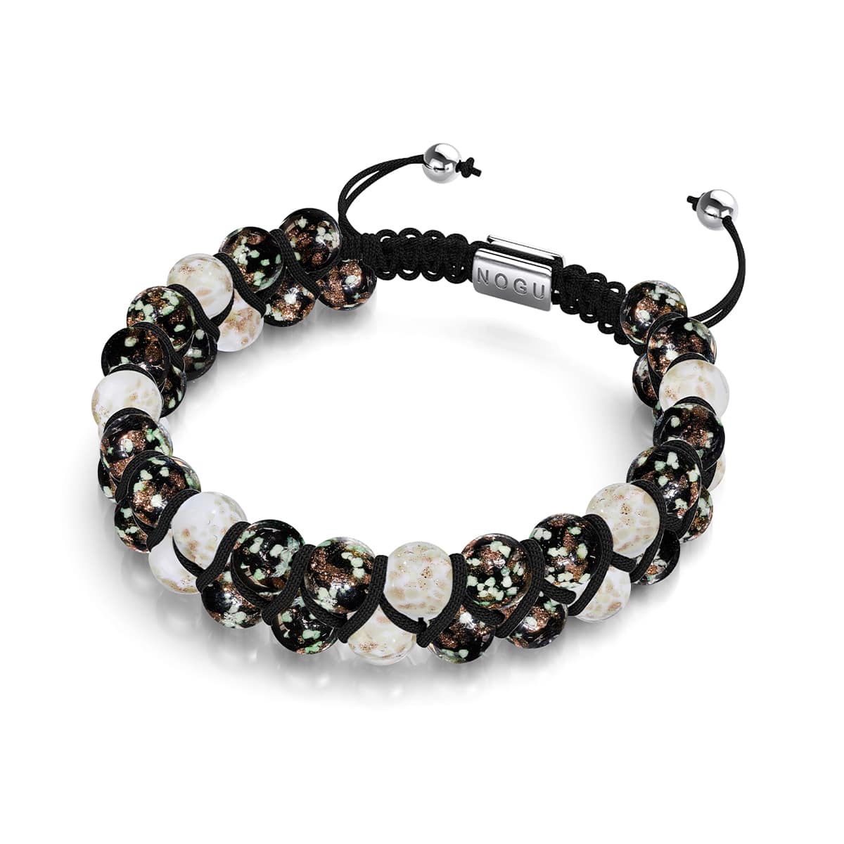 Image of <h1>#6</h1>Cookies & Cream | Obsidian x Ivory | Double Firefly Glass Bracelet