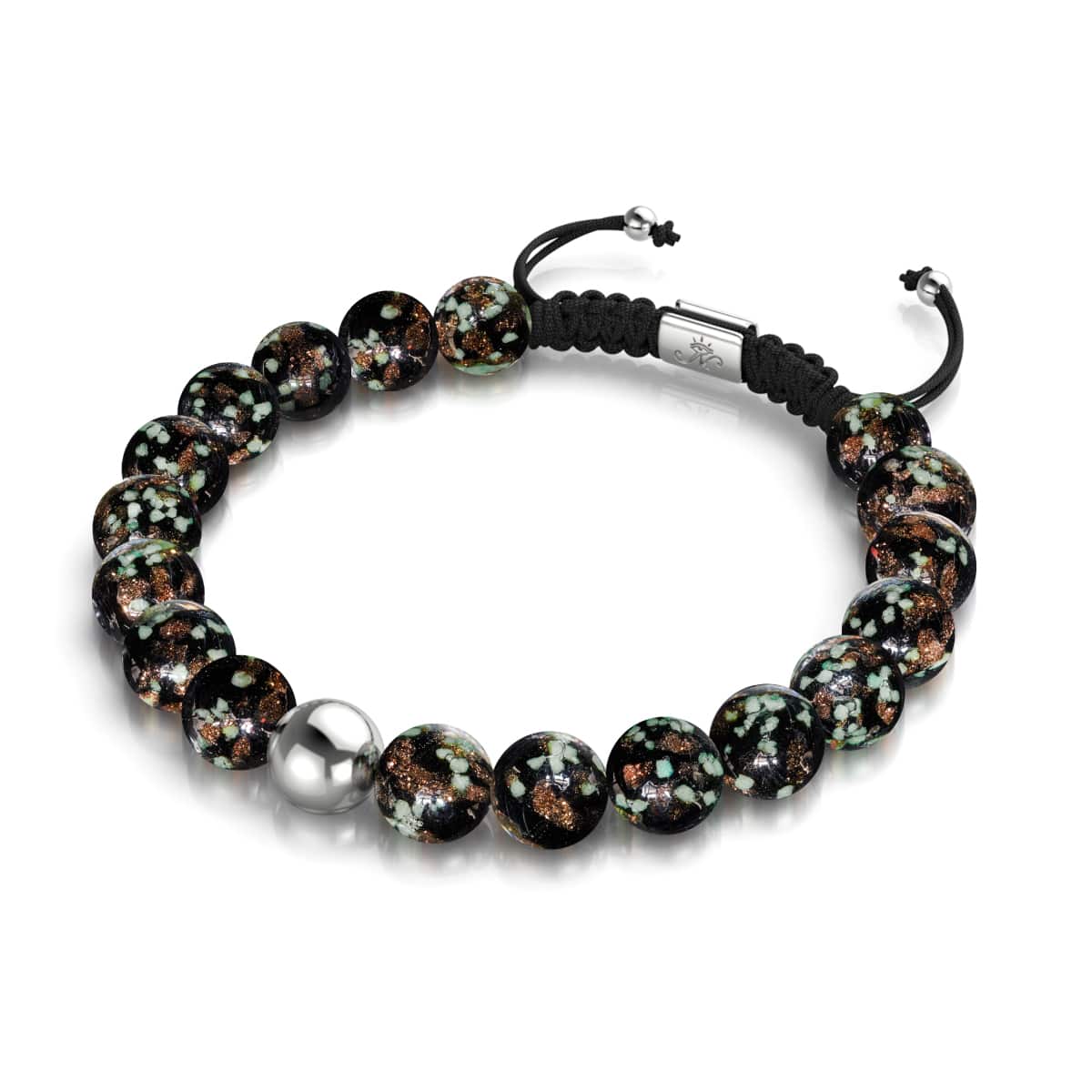 Image of Obsidian | Silver | Firefly Glass Macrame Bracelet
