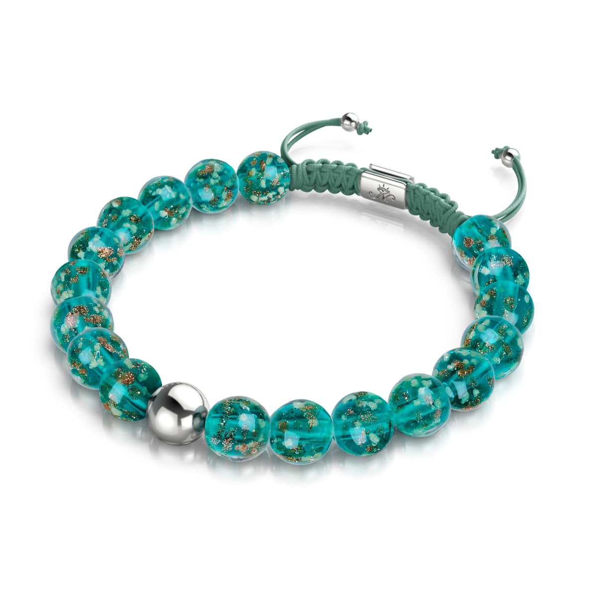 Image of <h1>#17</h1>Teal | Silver | Firefly Glass Macrame Bracelet