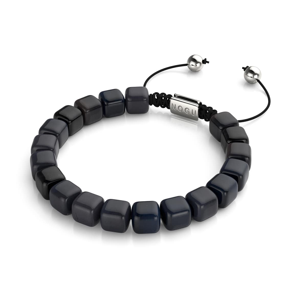 Image of Black Agate | Silver | Gemstone Pebble Macrame Bracelet