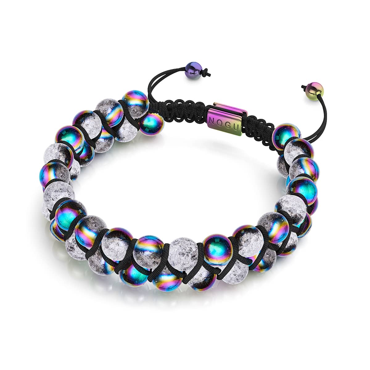 Image of <h1>#12</h1>Matte Unicorn Chrome x White | Glitter Glass Double Bracelet