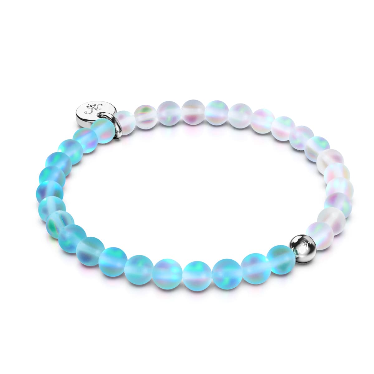 Image of <h1>#13</h1>Aquamarine & White | Silver | Mermaid Glass Bead Bracelet