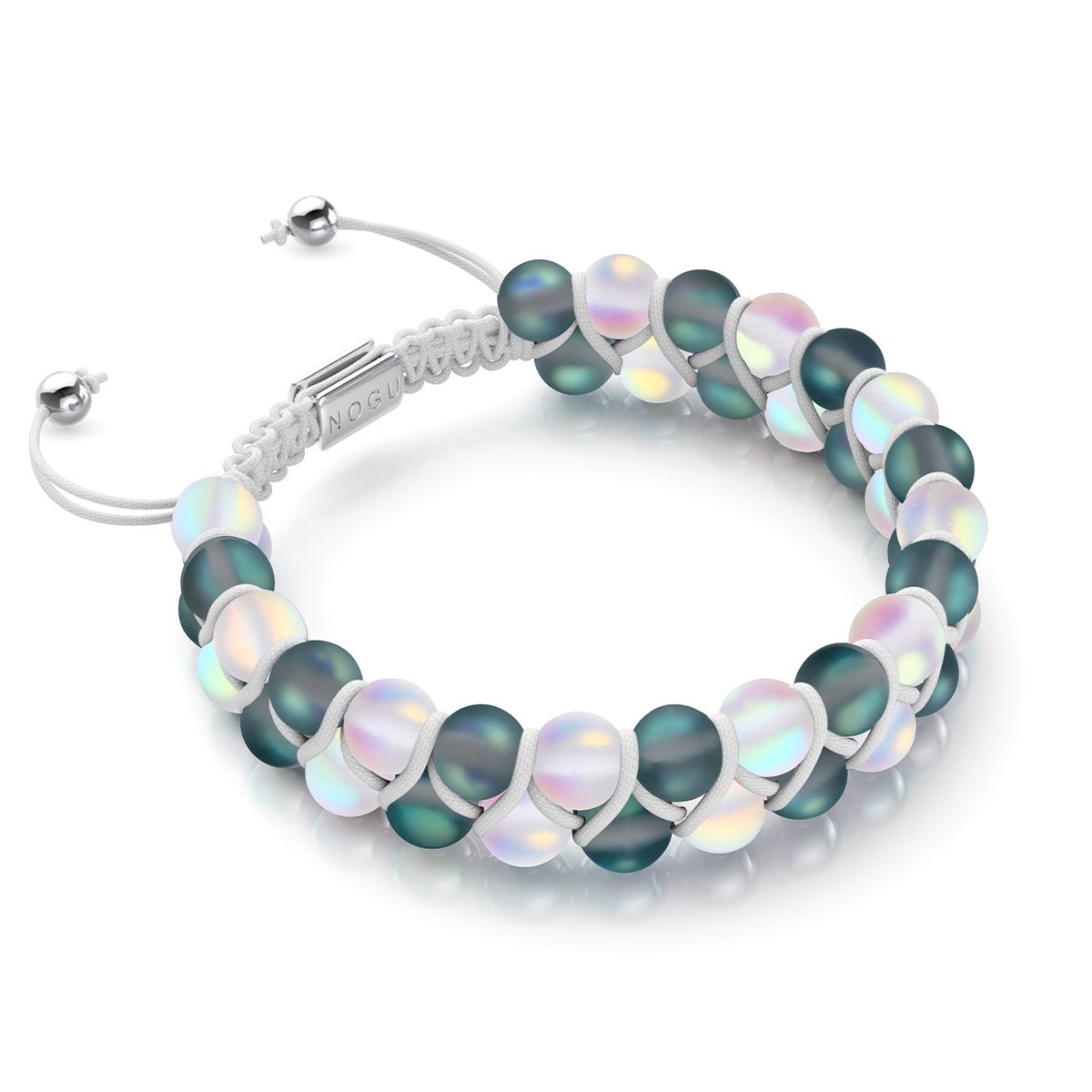 Image of Grey and White | Silver | Double Mermaid Glass Bracelet