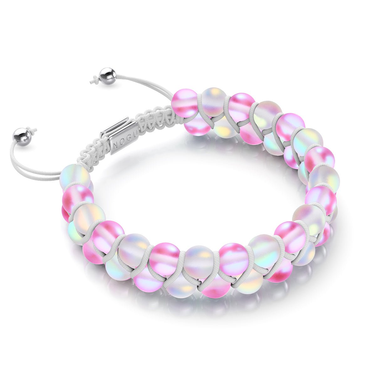 Image of Pink and White | Silver | Double Mermaid Glass Bracelet