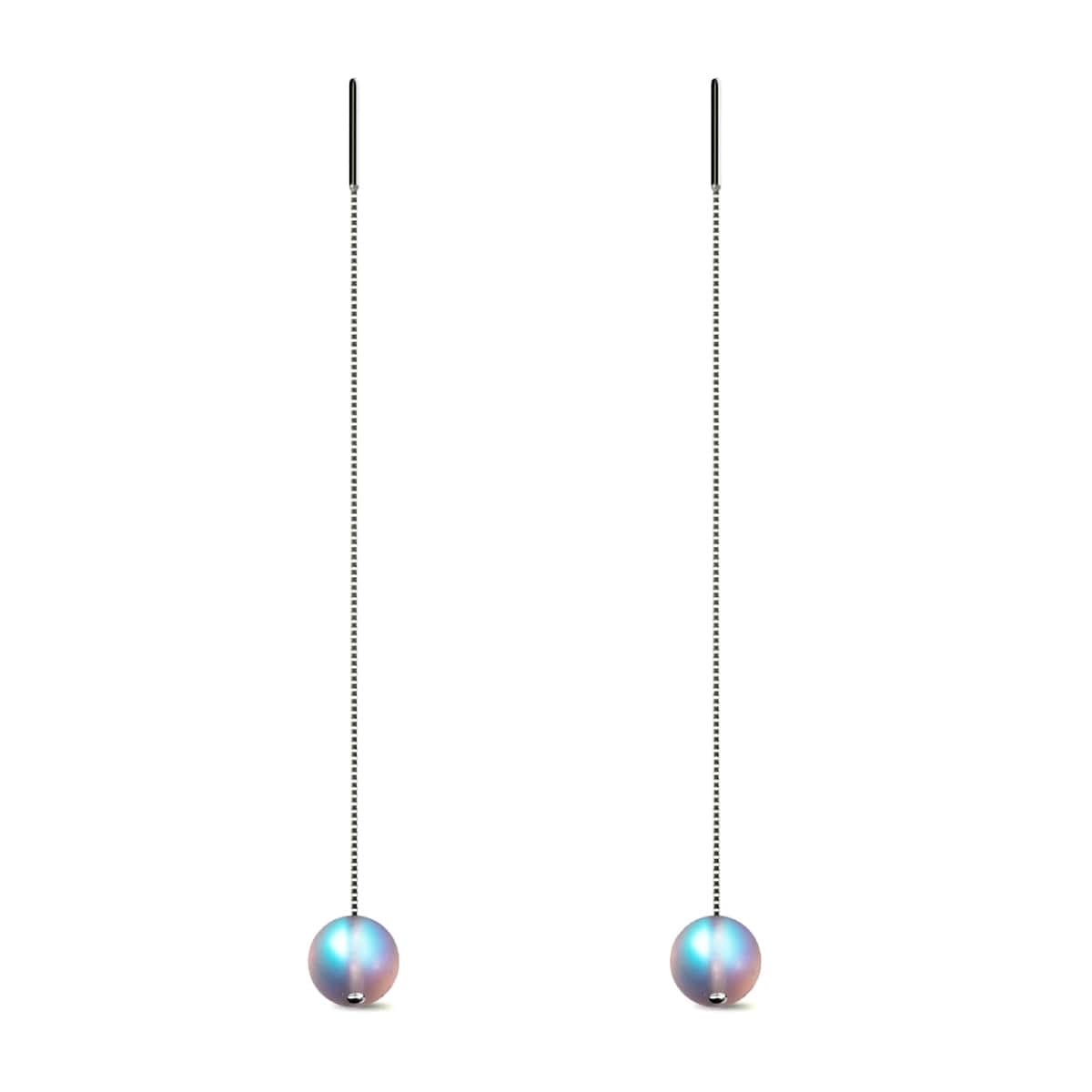 Image of Rainbow White | .925 Sterling Silver | Mermaid Glass Chain Drop Threader Earrings