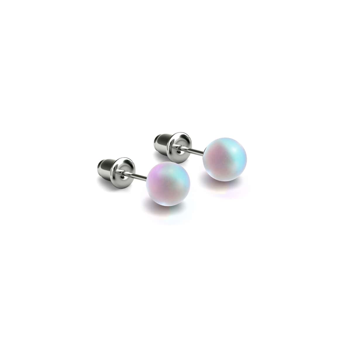 Image of Rainbow White | .925 Sterling Silver | Mermaid Glass Mini Stud Earrings