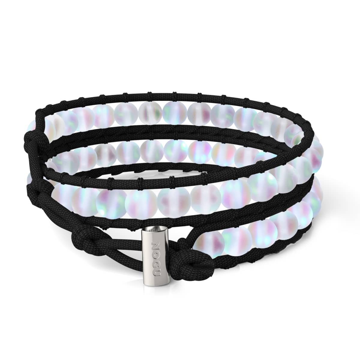 Image of Rainbow White | Mermaid Glass | Black Linen Wrap Bracelet